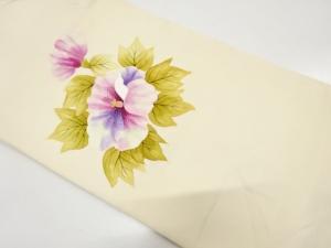 塩瀬　手描き　花模様　名古屋帯